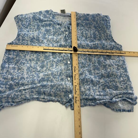 Wrap London Shirt Womens 14 Blue White Printed Button Up Linen Coastal - Picture 5 of 7